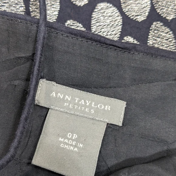 Ann Taylor Navy Silver Metallic Dress 0P Petite - Picture 3 of 7